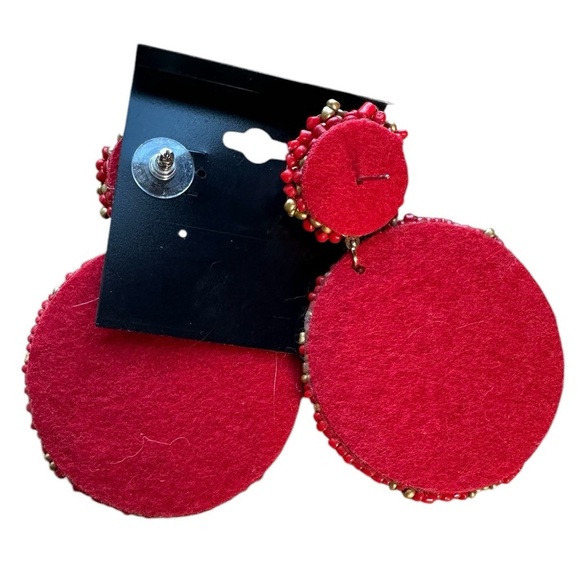 RED & GOLD BEADED DOUBLE DISC EARRING - Picture 2 of 2